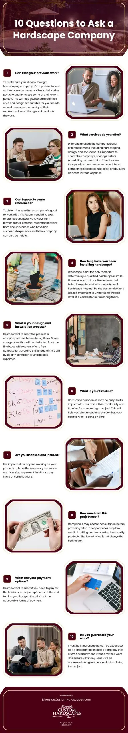 10 Questions to Ask a Hardscape Company Infographic