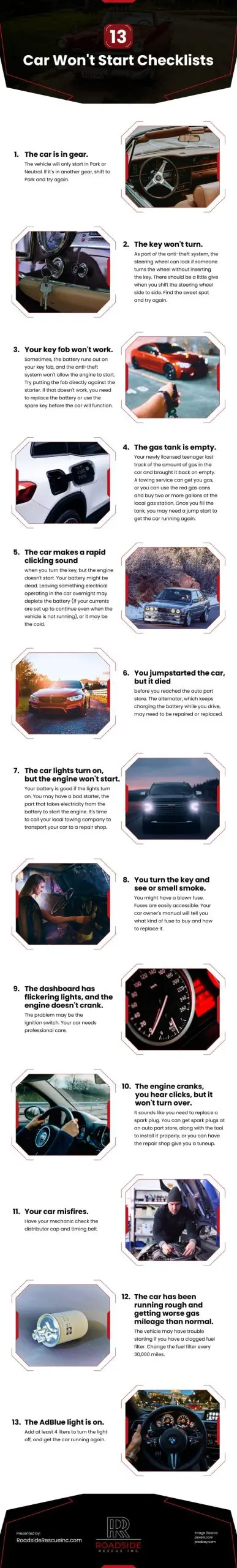 13 Car Won't Start Checklists 13 Ultimate Checklists if Car Won't Start Infographic
