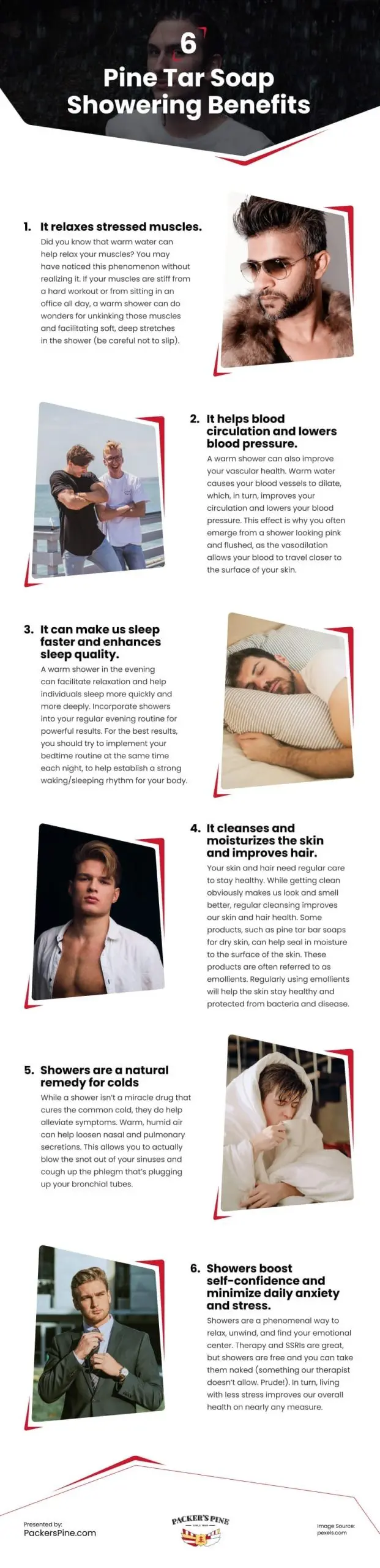6 Benefits of Showering with Pine Tar Soaps Infographic