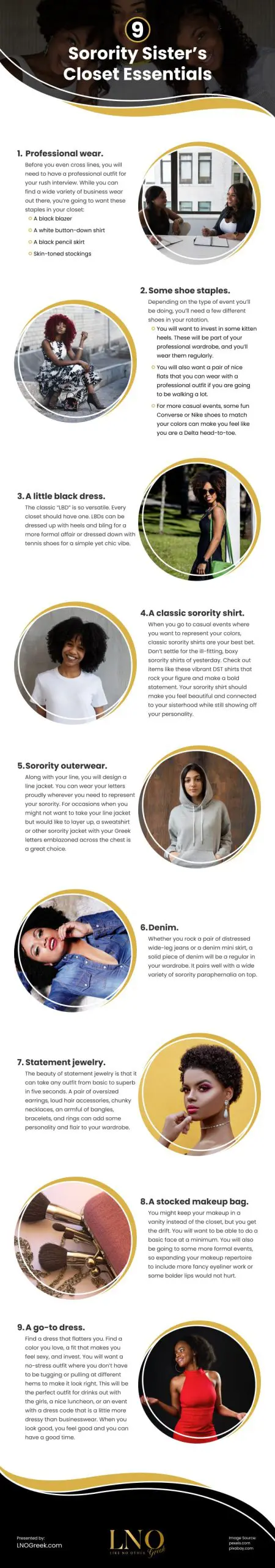 9 Sorority Sister’s Closet Essentials 9 Sorority Sister’s Closet Essentials Infographic