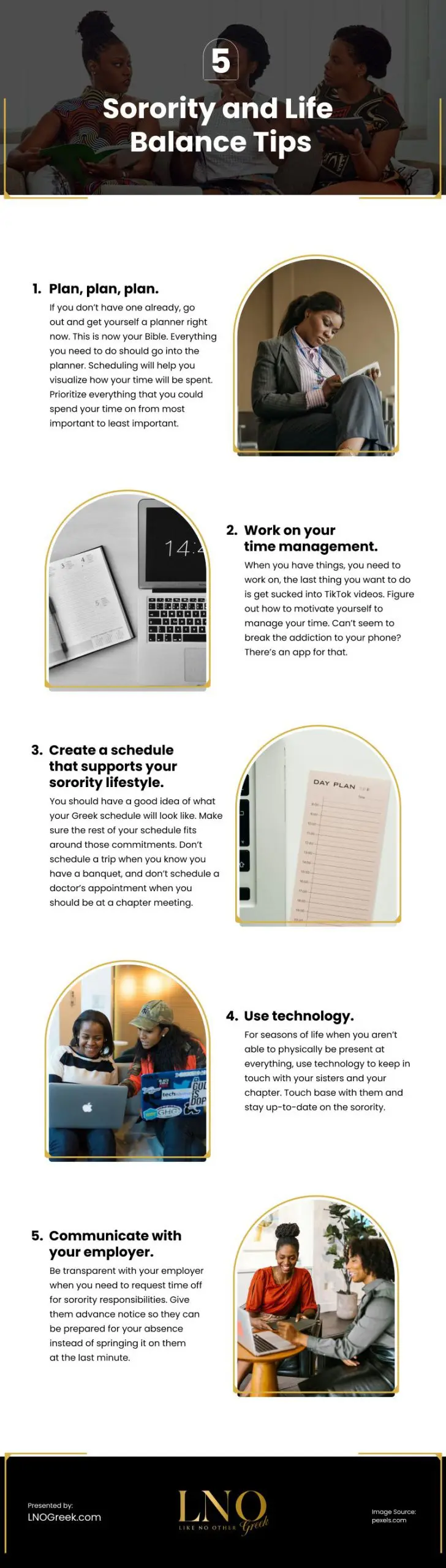 5 Sorority and Life Balance Tips Infographic