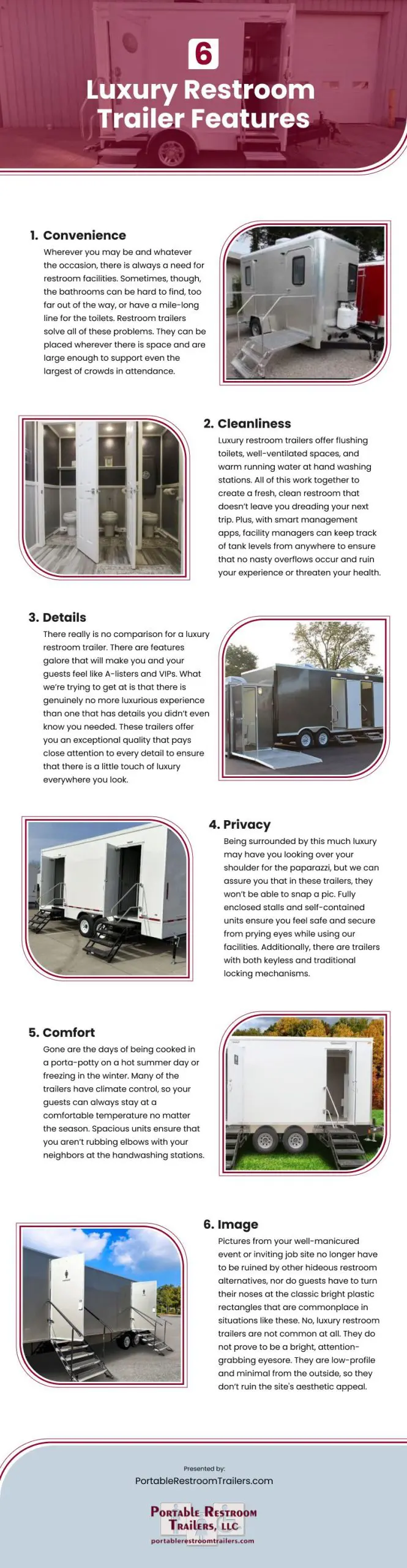 6 Luxury Restroom Trailer Features Infographic
