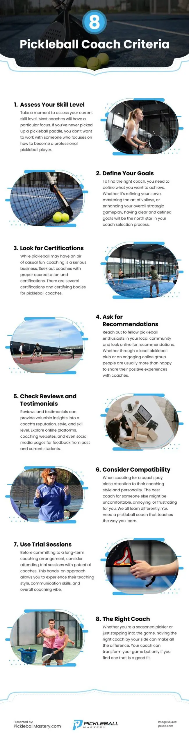 8 Pickleball Coach Criteria Infographic