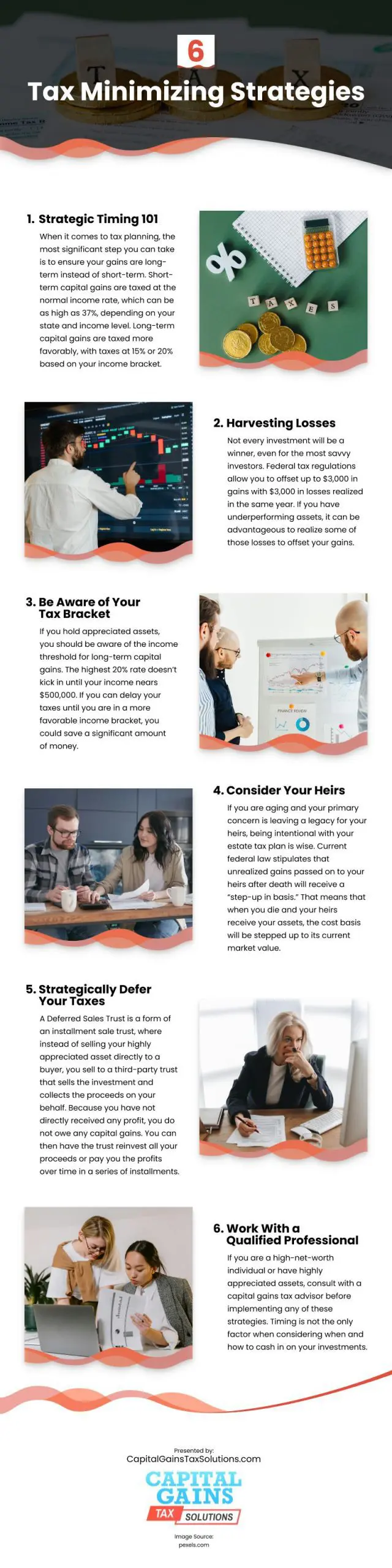 6 Tax Minimizing Strategies Infographic