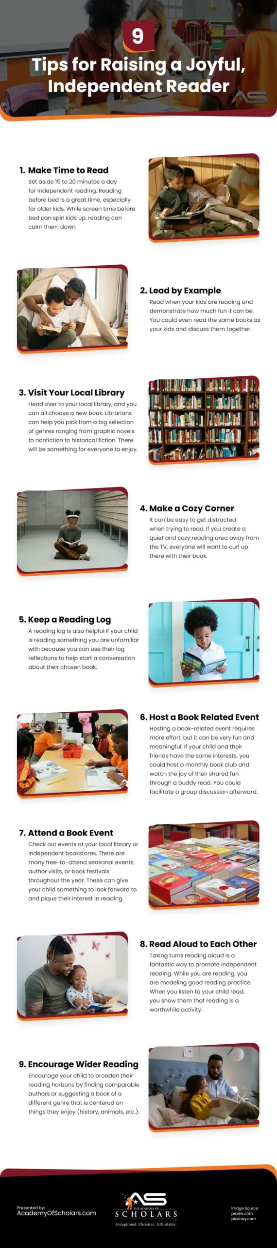 9 Tips for Raising a Joyful, Independent Reader Infographic
