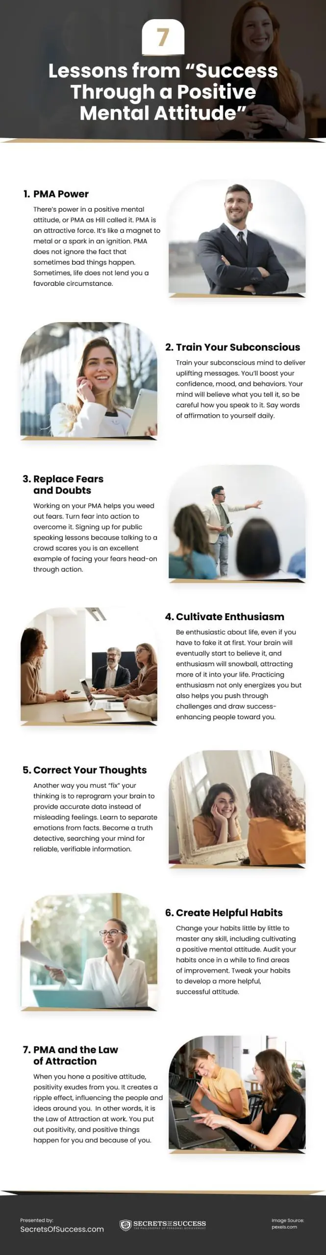 7 Lessons from Success Through a Positive Mental Attitude Infographic