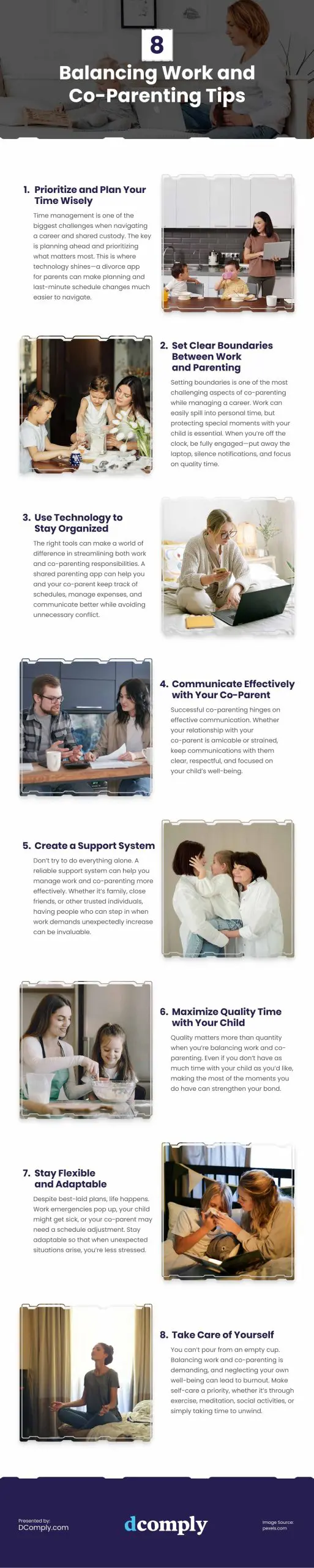 8 Balancing Work and Co-Parenting Tips Infographic