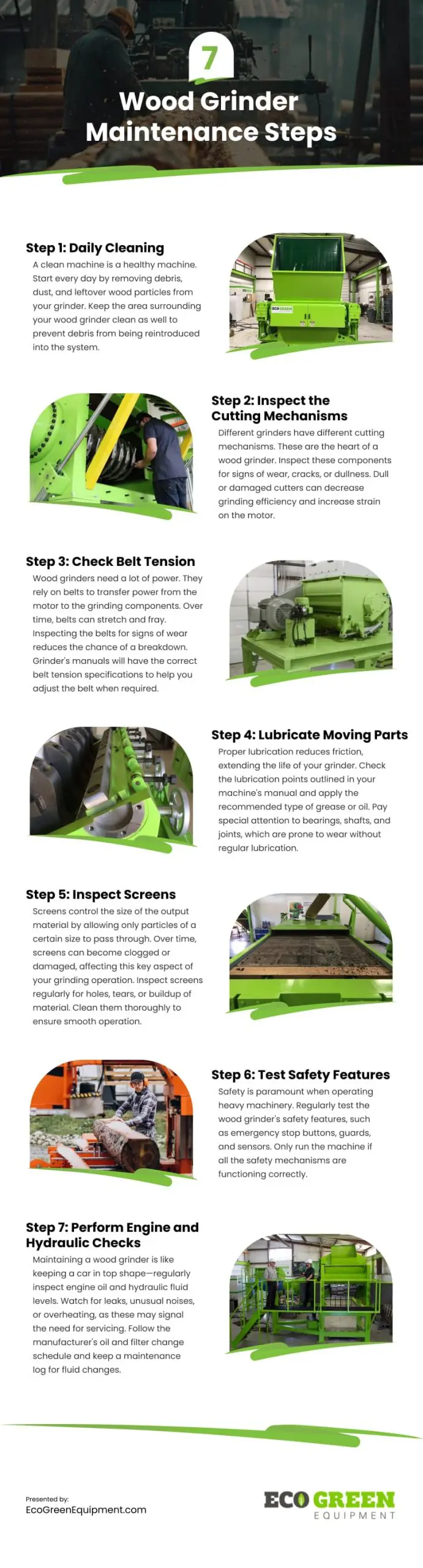 7 Wood Grinder Maintenance Steps Infographic