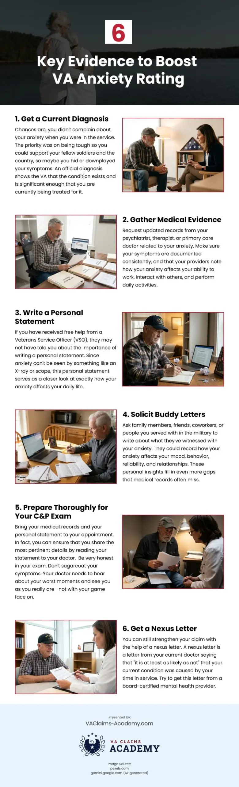 6 Key Evidence to Boost VA Anxiety Rating Infographic