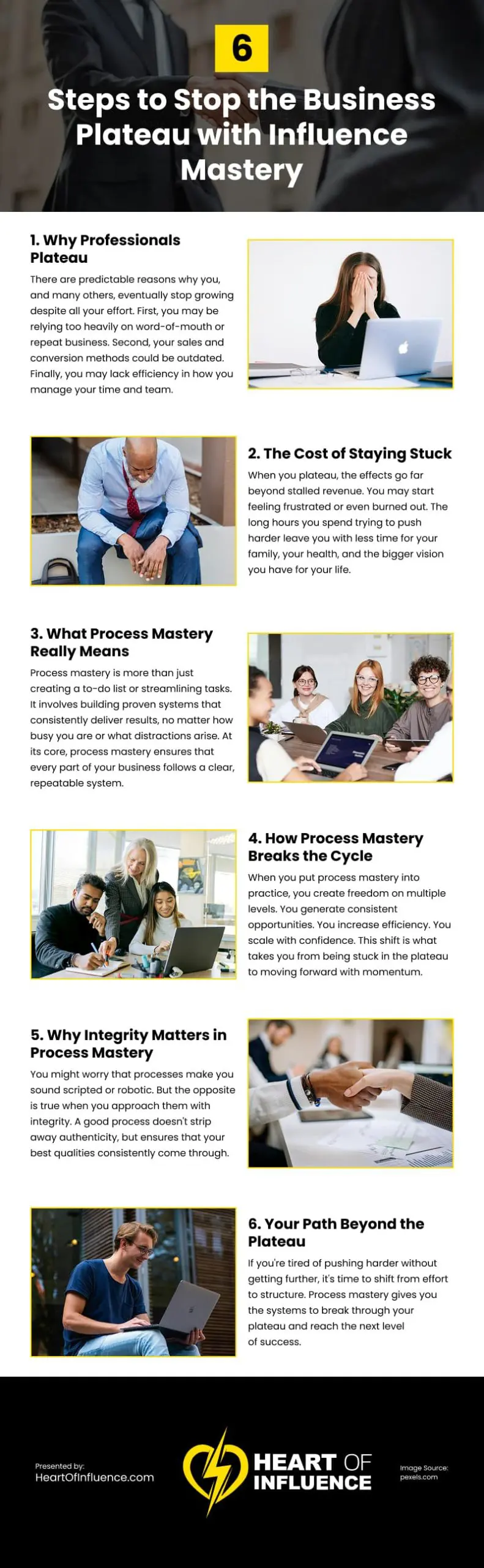 6 Steps to Stop the Business Plateau with Influence Mastery Infographic