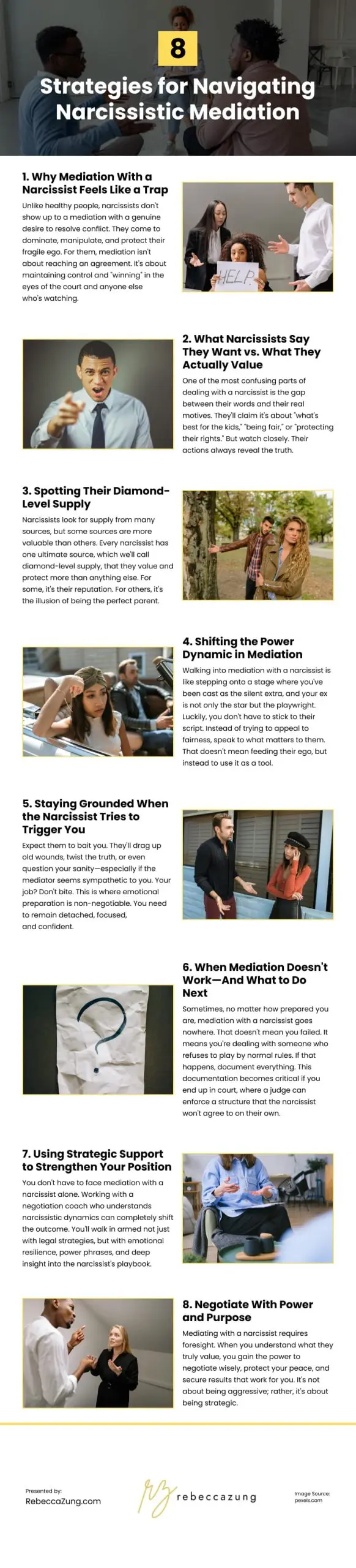 8 Strategies for Navigating Narcissistic Mediation Infographic