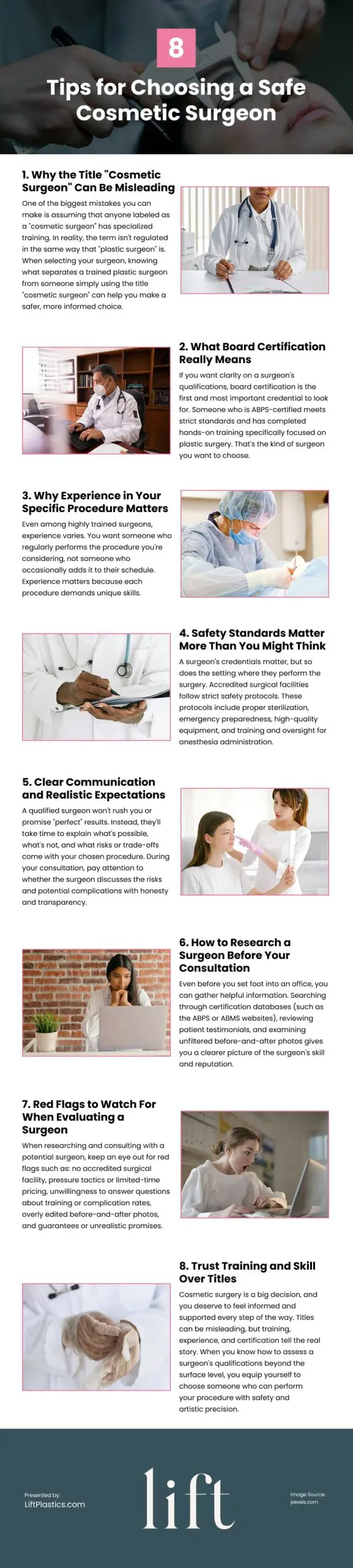 8 Tips for Choosing a Safe Cosmetic Surgeon Infographic