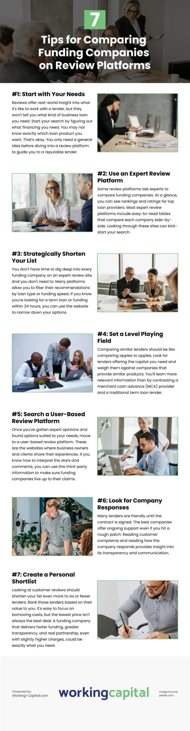 7 Tips for Comparing Funding Companies on Review Platforms Infographic