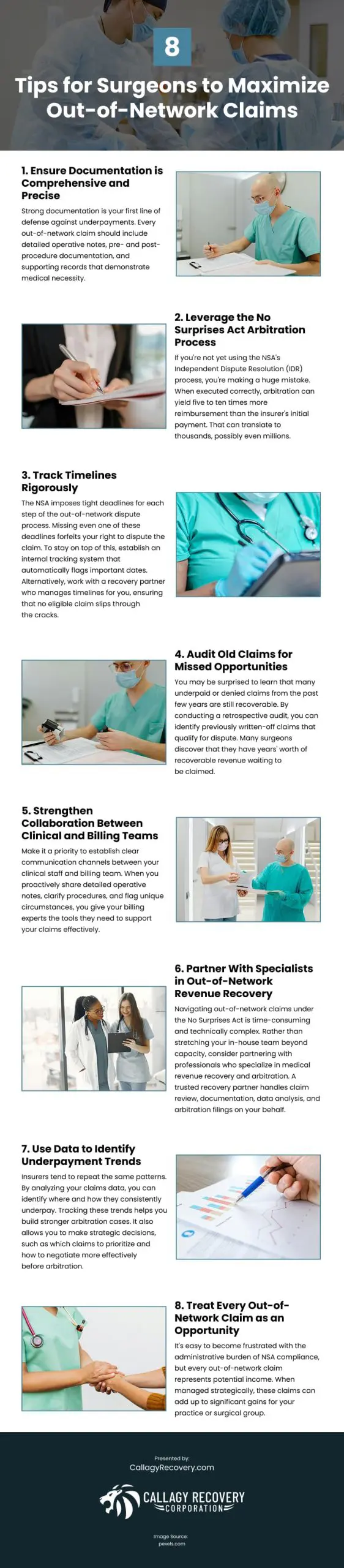 8 Tips for Surgeons to Maximize Out-of-Network Claims Infographic