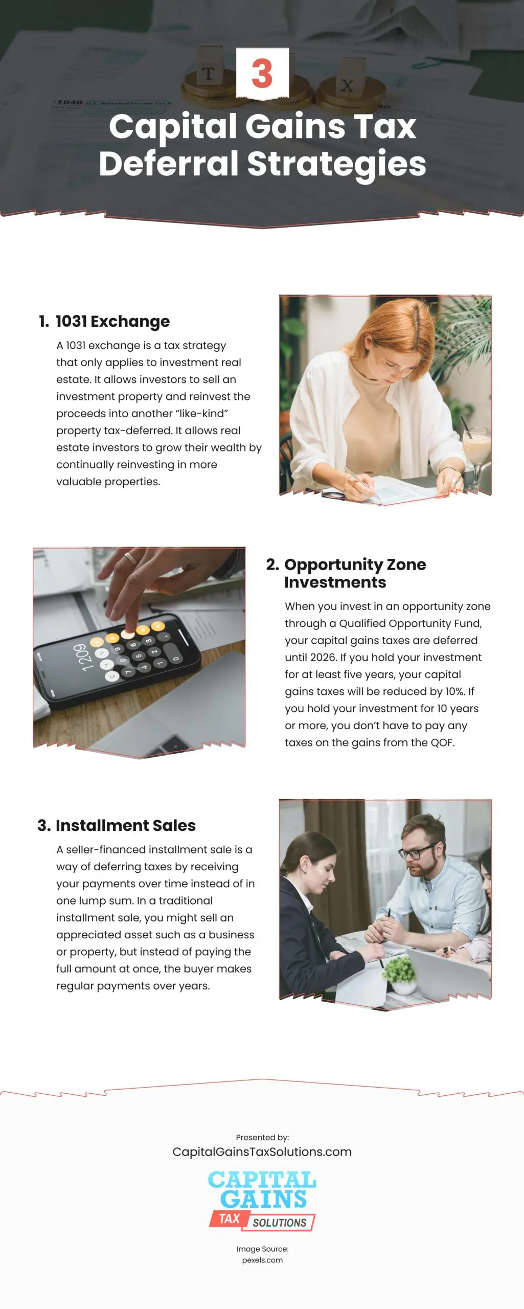 3 Capital Gains Tax Deferral Strategies Infographic