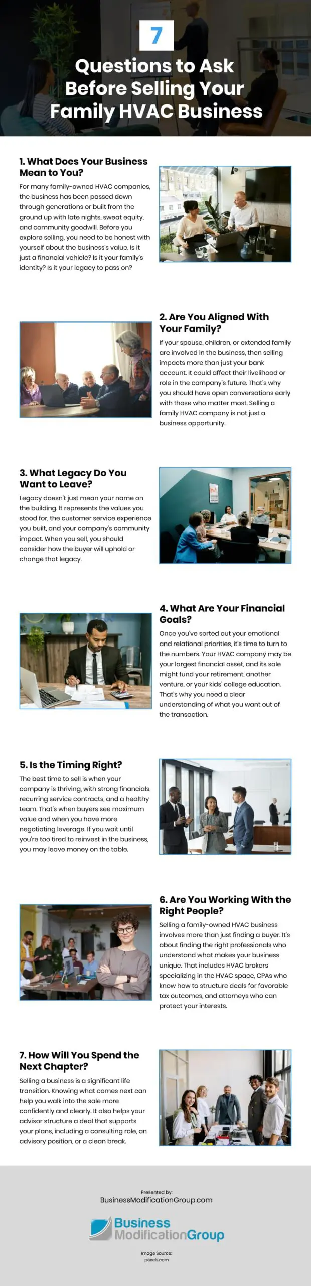 7 Questions to Ask Before Selling Your Family HVAC Business Infographic