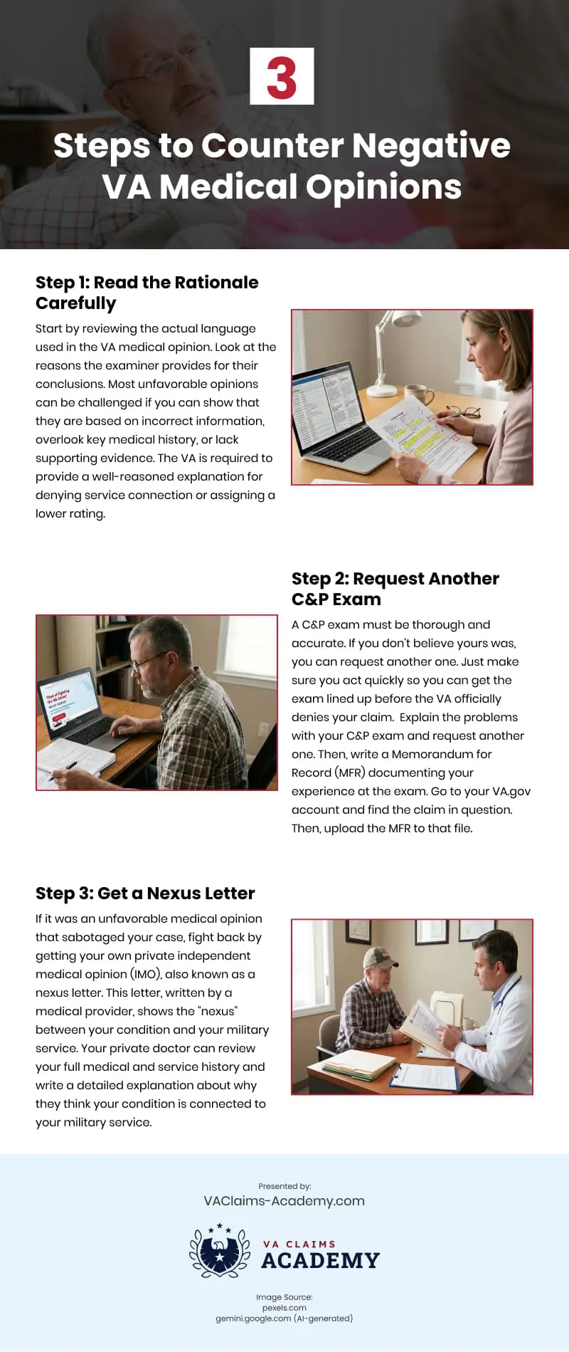 3 Steps to Counter Negative VA Medical Opinions Infographic 3 Steps to Counter Negative VA Medical Opinions Infographic