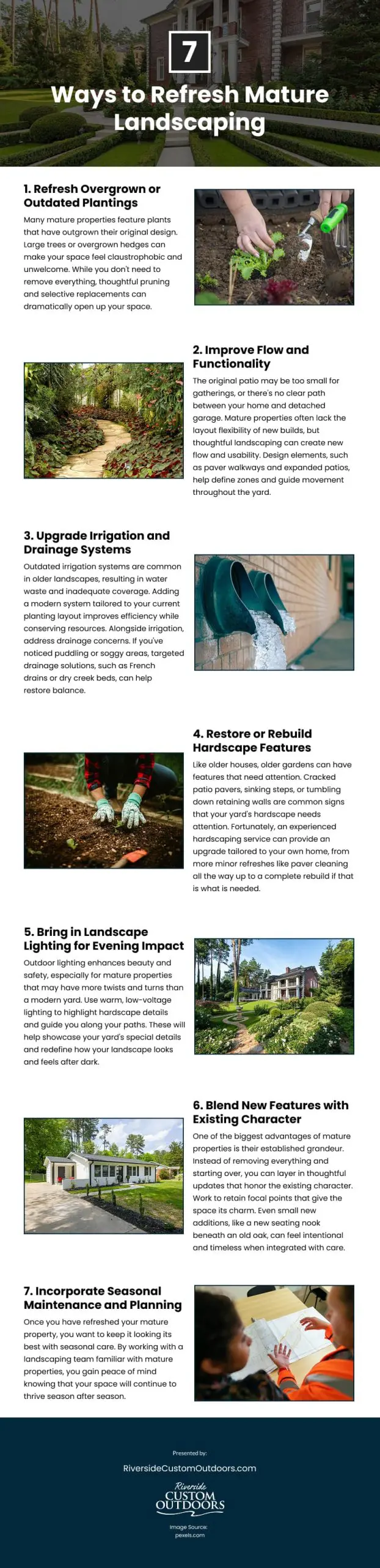 7 Ways to Refresh Mature Landscaping Infographic