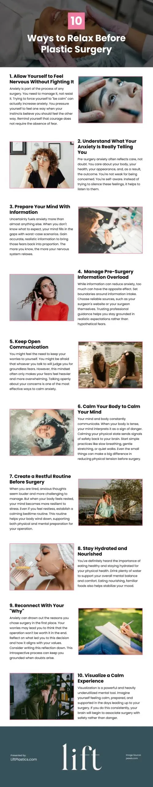 10 Ways to Relax Before Plastic Surgery Infographic