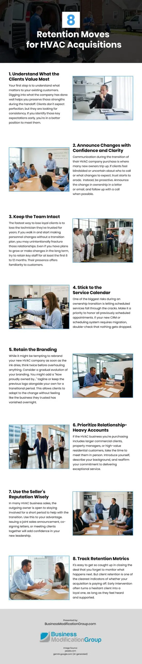 8 Retention Moves for HVAC Acquisitions Infographic