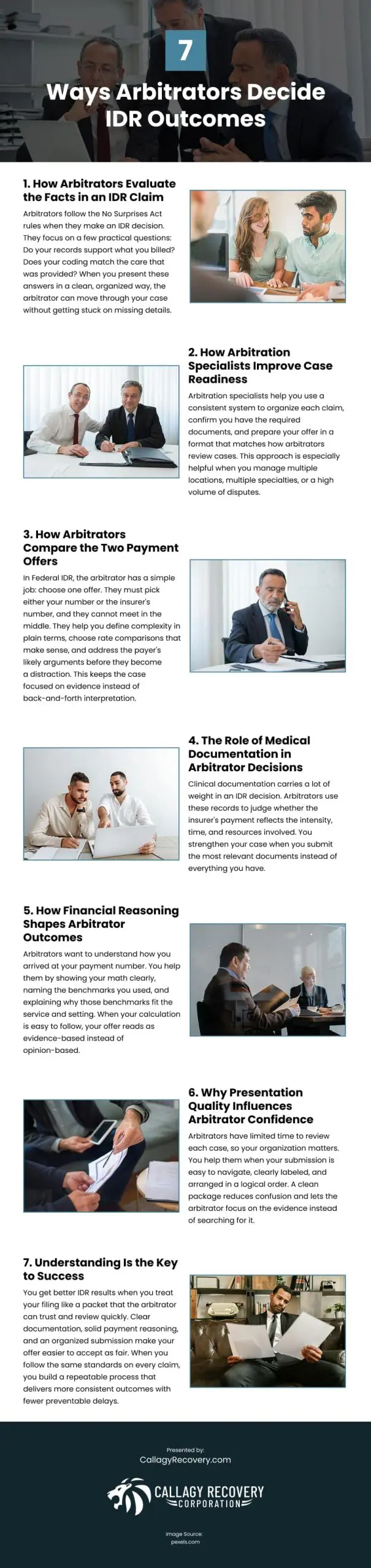 7 Ways Arbitrators Decide IDR Outcomes Infographic