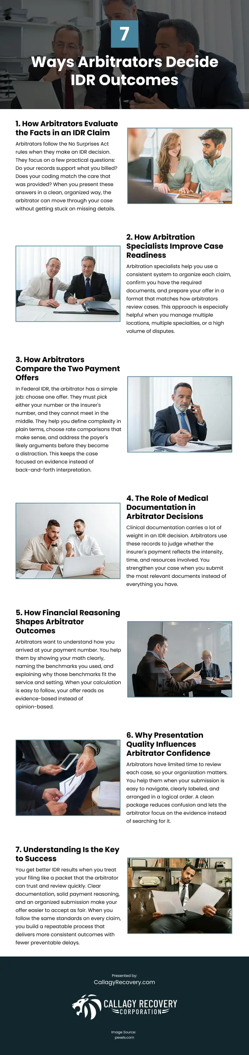 7 Ways Arbitrators Decide IDR Outcomes Infographic
