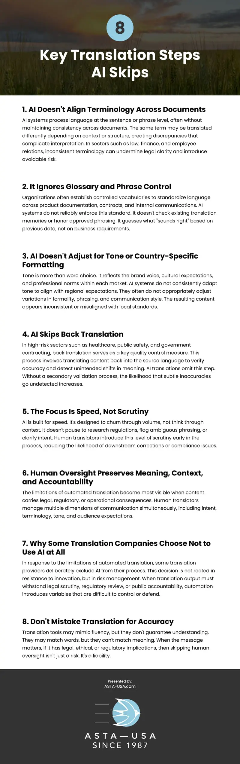 8 Key Translation Steps AI Skips Infographic
