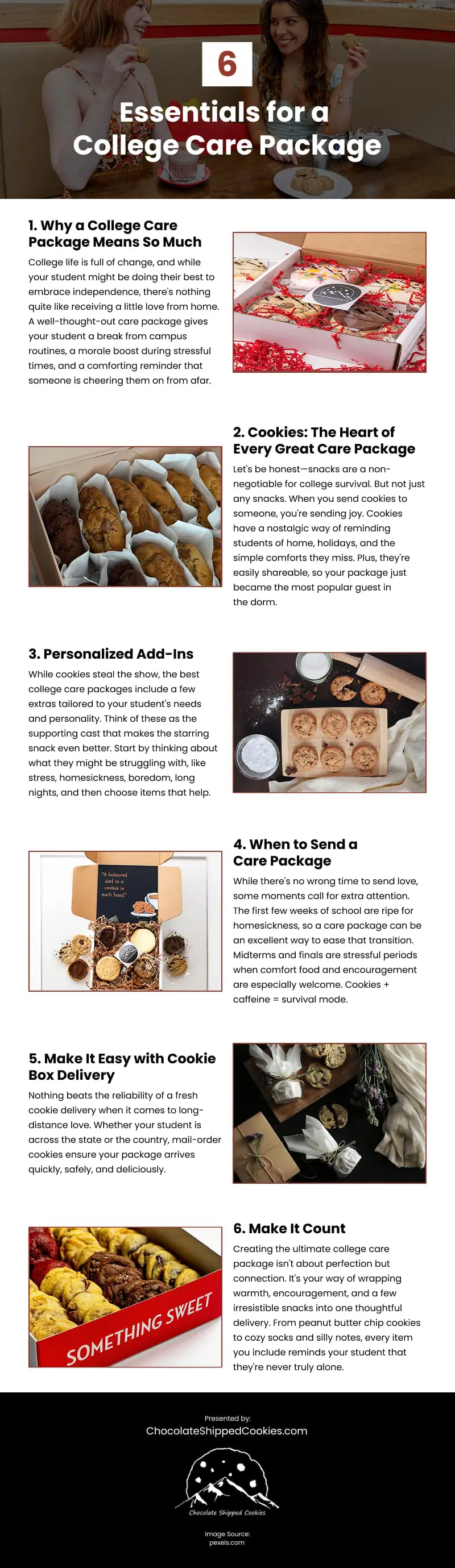 6 Essentials for a College Care Package Infographic 6 Essentials for a College Care Package Infographic
