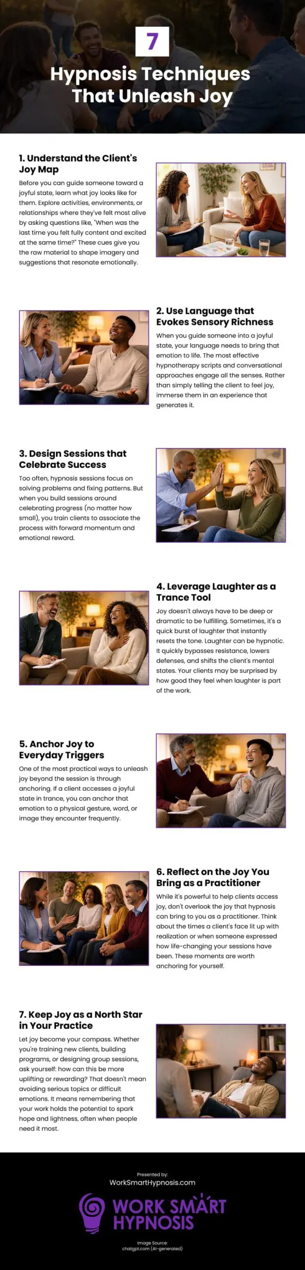 7 Hypnosis Techniques That Unleash Joy Infographic