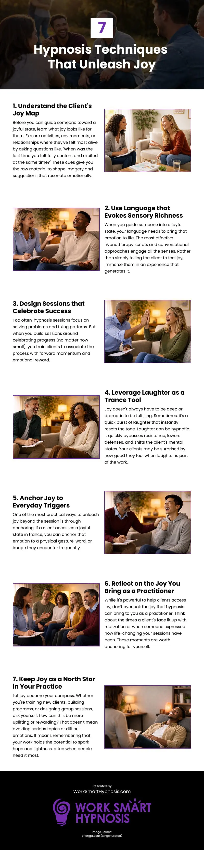 7 Hypnosis Techniques That Unleash Joy Infographic