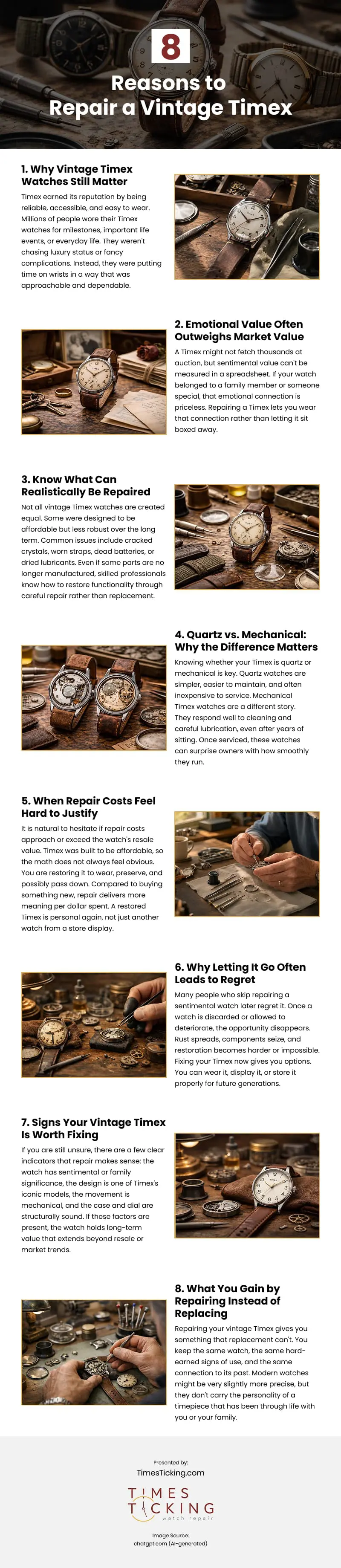 8 Reasons to Repair a Vintage Timex Infographic