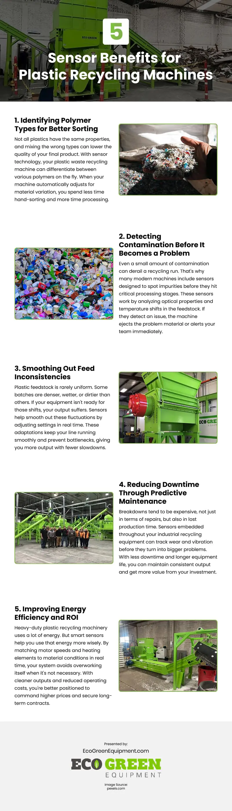 5 Sensor Benefits for Plastic Recycling Machines Infographic