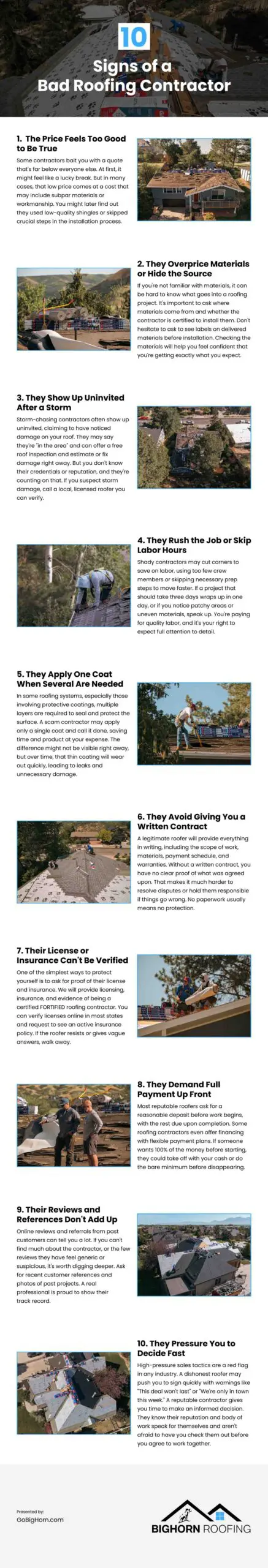 10 Signs of a Bad Roofing Contractor Infographic