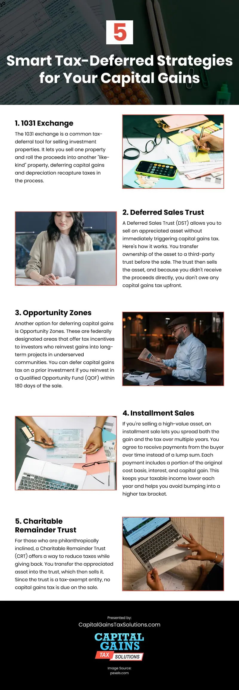 5 Smart Tax-Deferred Strategies for Your Capital Gains Infographic