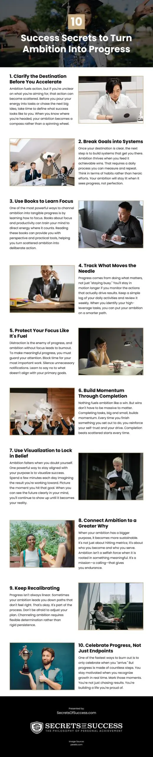 10 Success Secrets to Turn Ambition Into Progress Infographic