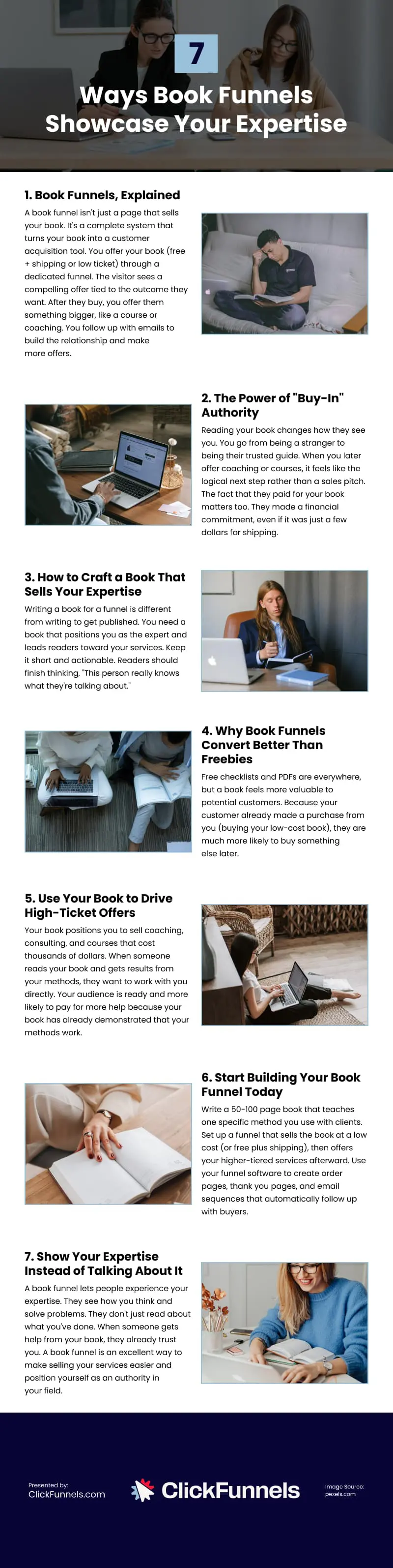 7 Ways Book Funnels Showcase Your Expertise Infographic