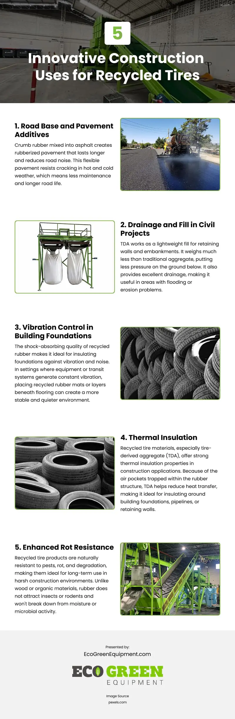 5 Innovative Construction Uses for Recycled Tires Infographic