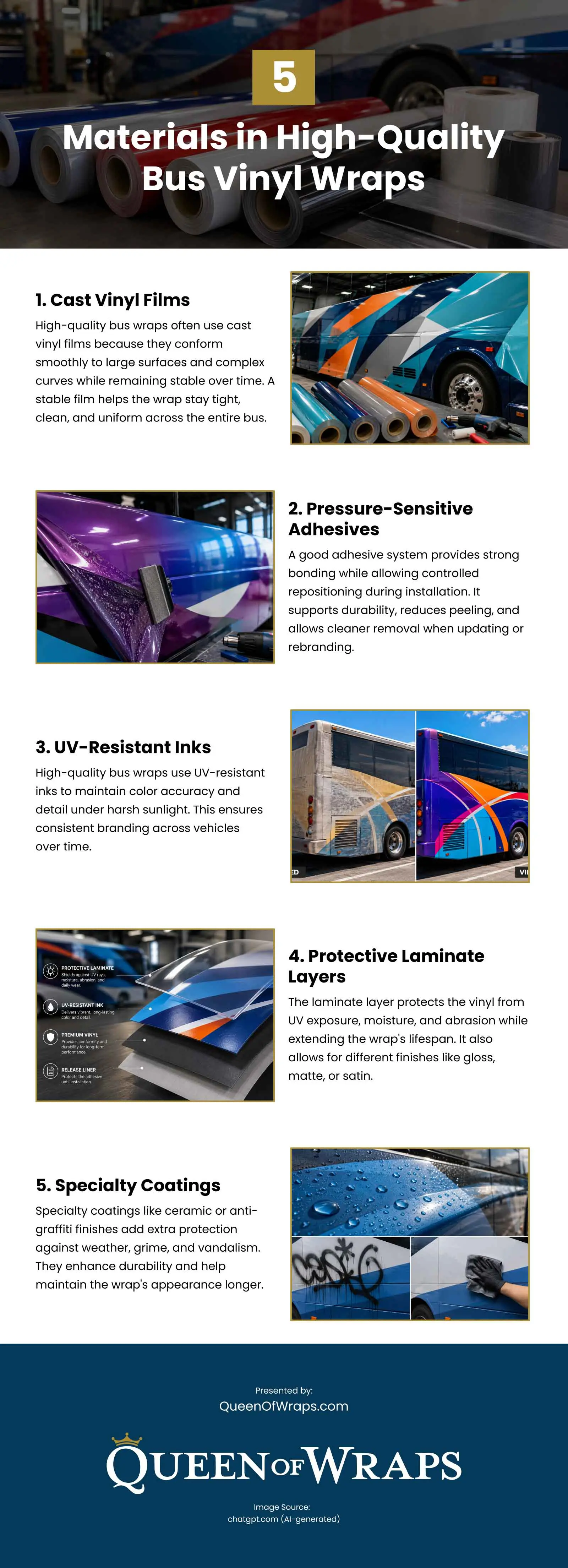 5 Materials in High-Quality Bus Vinyl Wraps Infographic 5 Materials in High-Quality Bus Vinyl Wraps Infographic