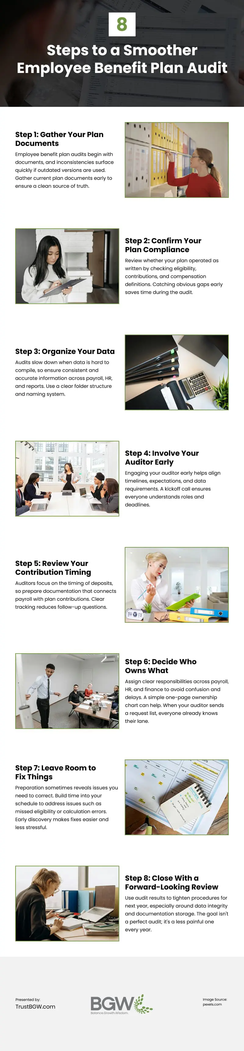8 Steps to a Smoother Employee Benefit Plan Audit Infographic