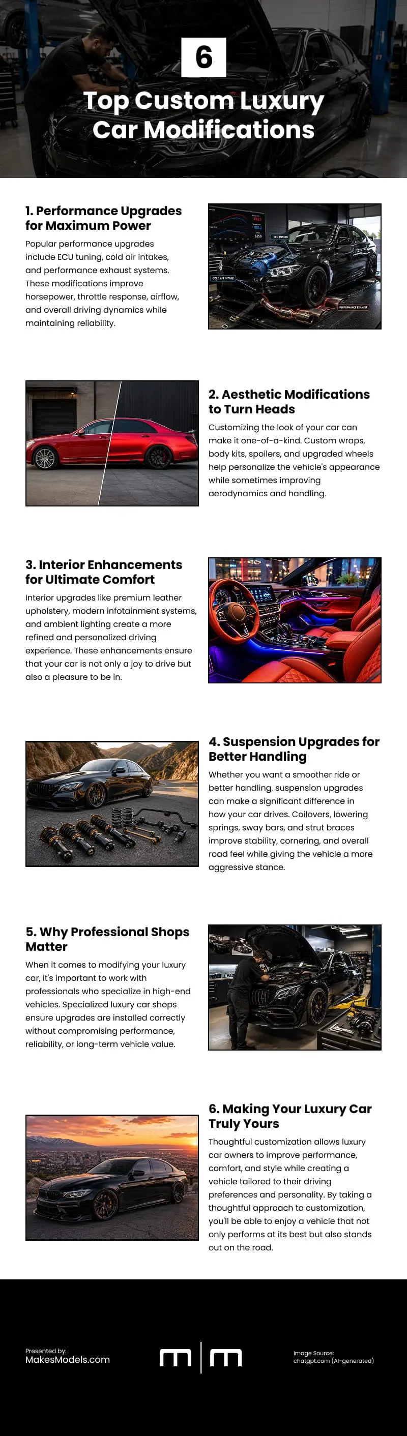 6 Top Custom Luxury Car Modifications Infographic 6 Top Custom Luxury Car Modifications Infographic