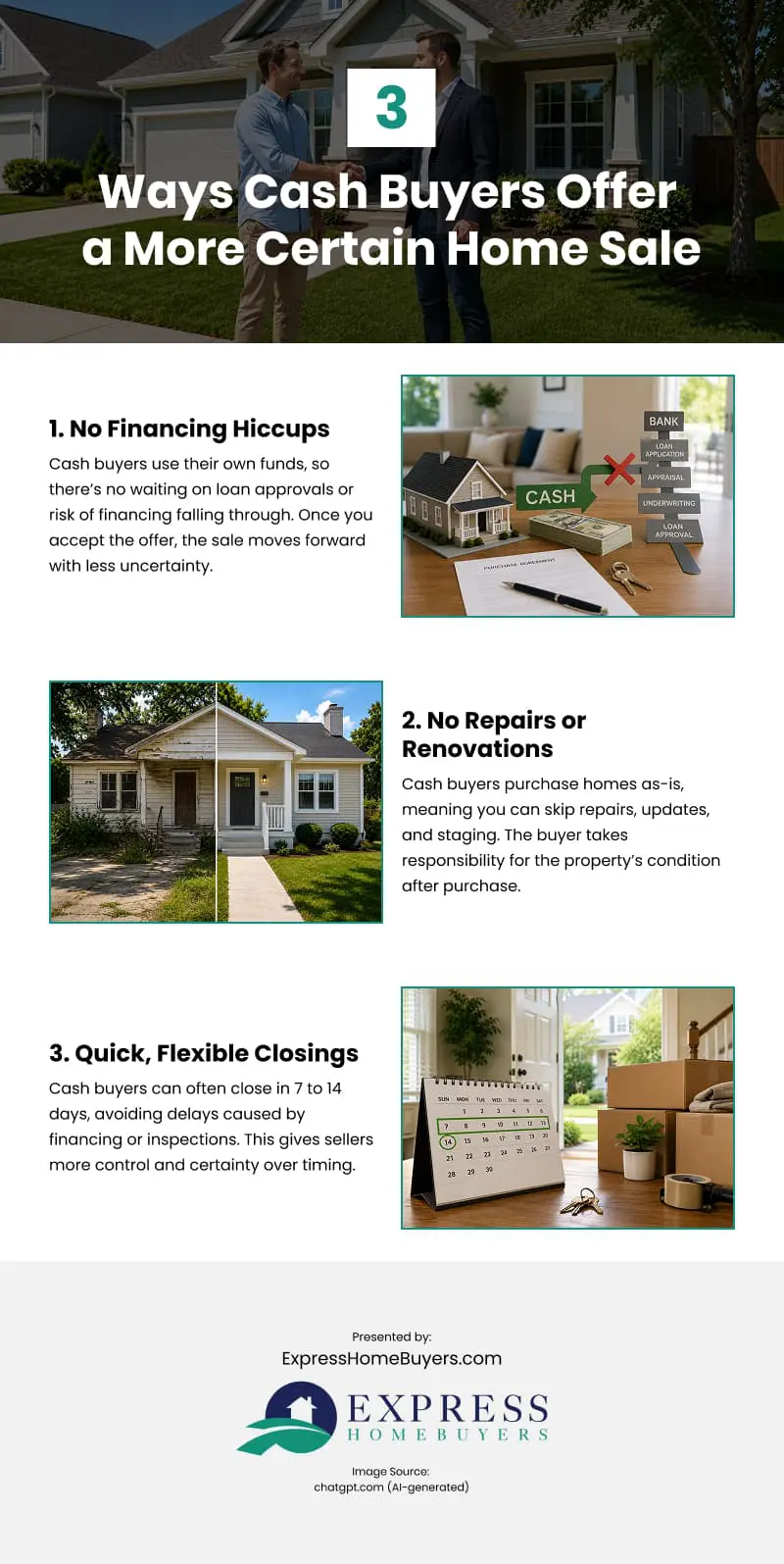 3 Ways Cash Buyers Offer a More Certain Home Sale Infographic 3 Ways Cash Buyers Offer a More Certain Home Sale Infographic