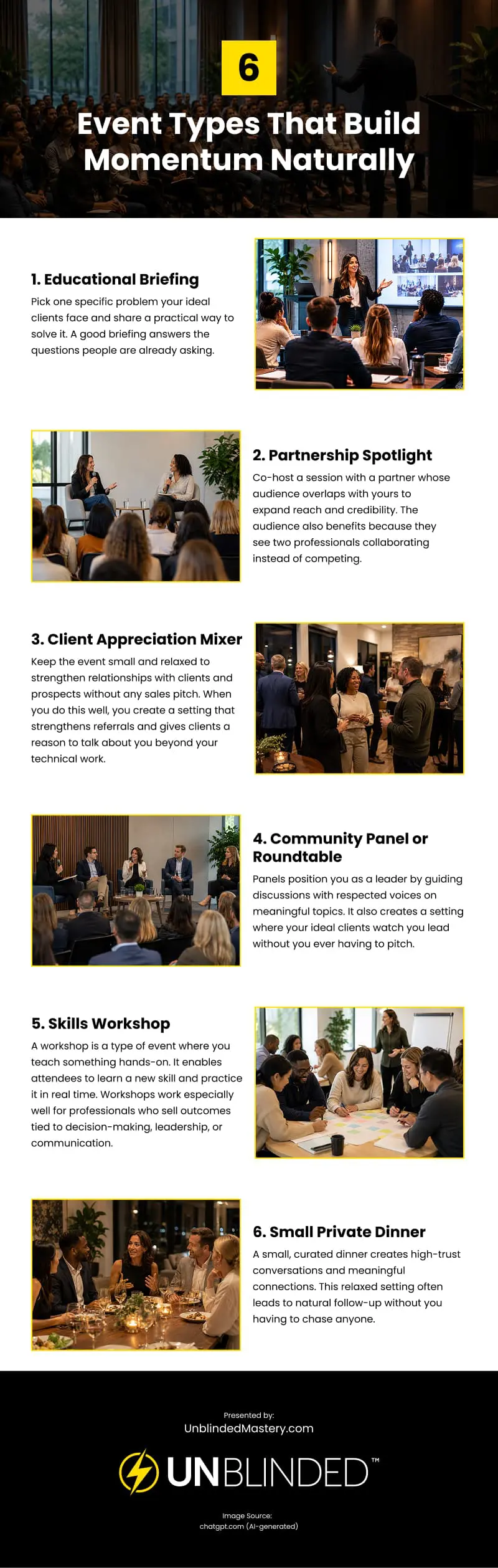 6 Event Types That Build Momentum Naturally Infographic 6 Event Types That Build Momentum Naturally Infographic