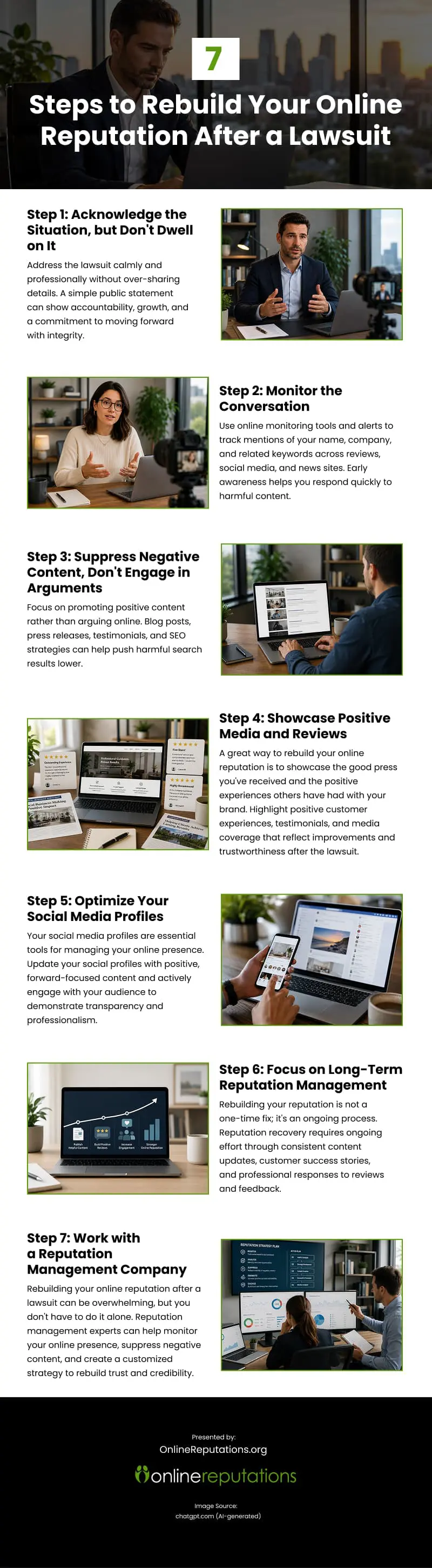 7 Steps to Rebuild Your Online Reputation After a Lawsuit Infographic 7 Steps to Rebuild Your Online Reputation After a Lawsuit Infographic