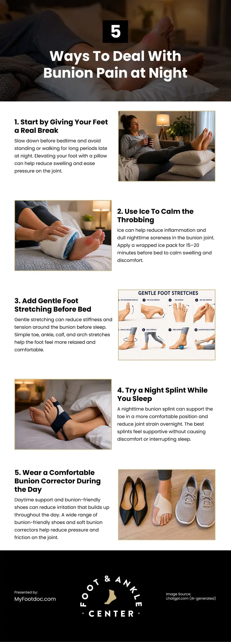 5 Ways To Deal With Bunion Pain at Night Infographic