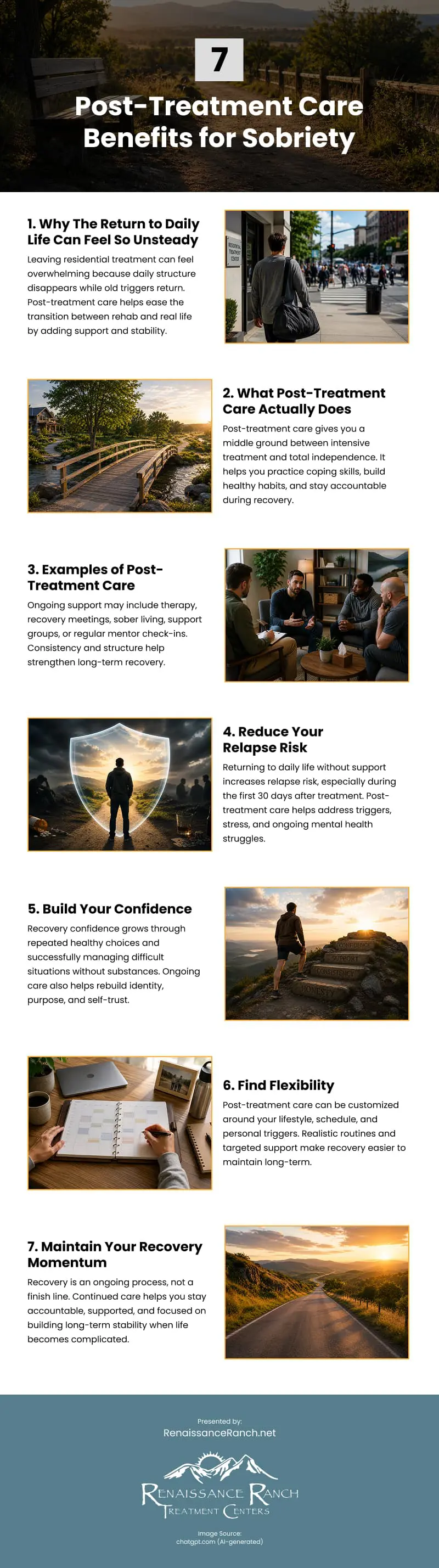 7 Post-Treatment Care Benefits for Sobriety Infographic 7 Post-Treatment Care Benefits for Sobriety Infographic