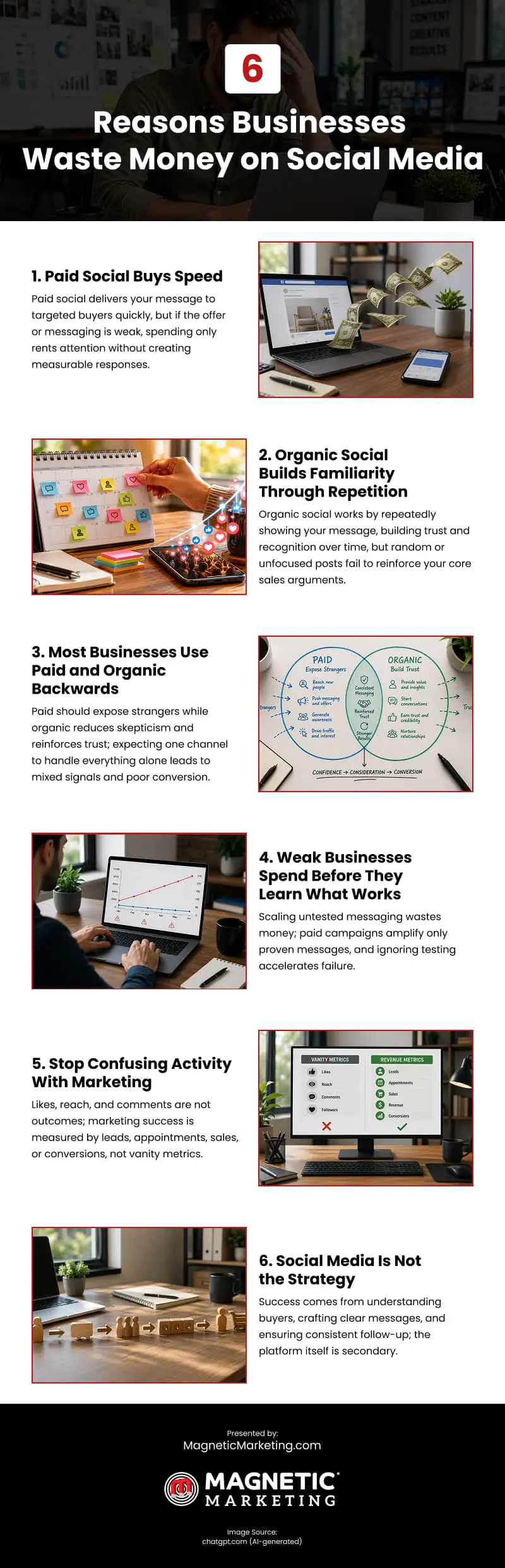 6 Reasons Businesses Waste Money on Social Media Infographic