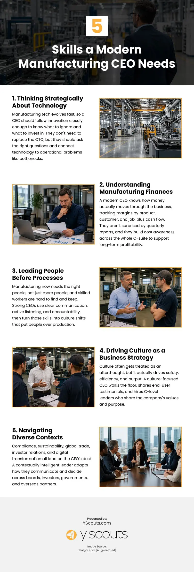 5 Skills a Modern Manufacturing CEO Needs Infographic 5 Skills a Modern Manufacturing CEO Needs Infographic