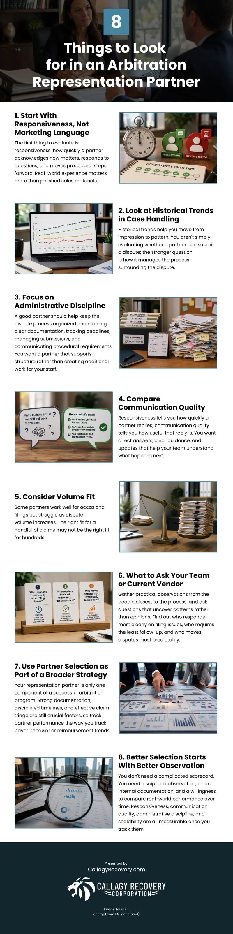 8 Things to Look for in an Arbitration Representation Partner Infographic 8 Things to Look for in an Arbitration Representation Partner Infographic