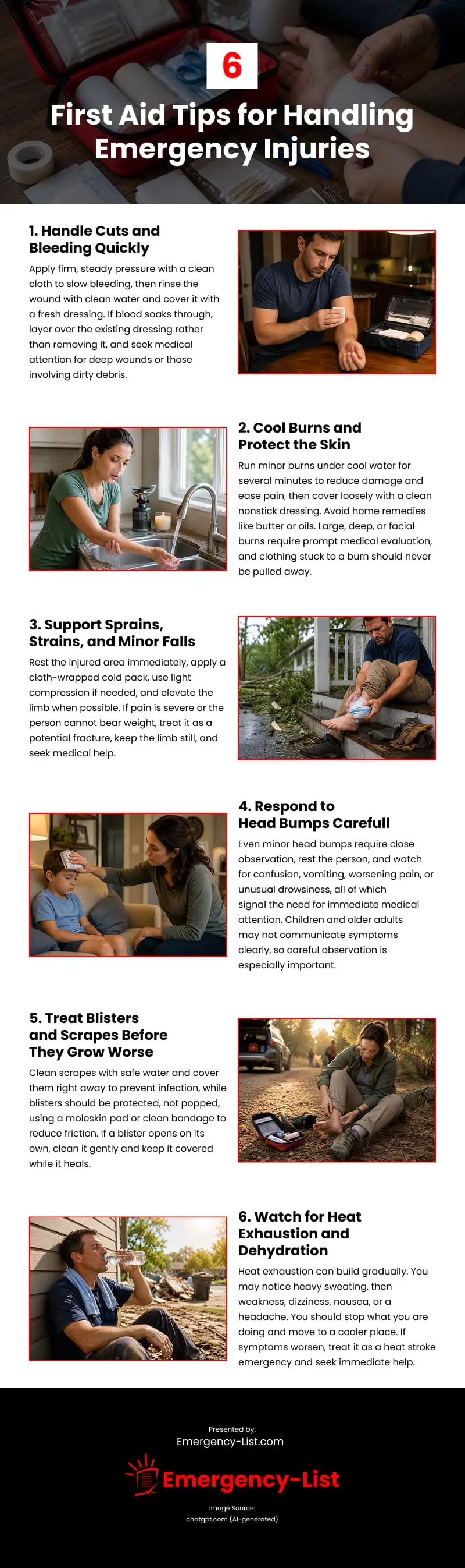 6 First Aid Tips for Handling Emergency Injuries Infographic 6 First Aid Tips for Handling Emergency Injuries Infographic