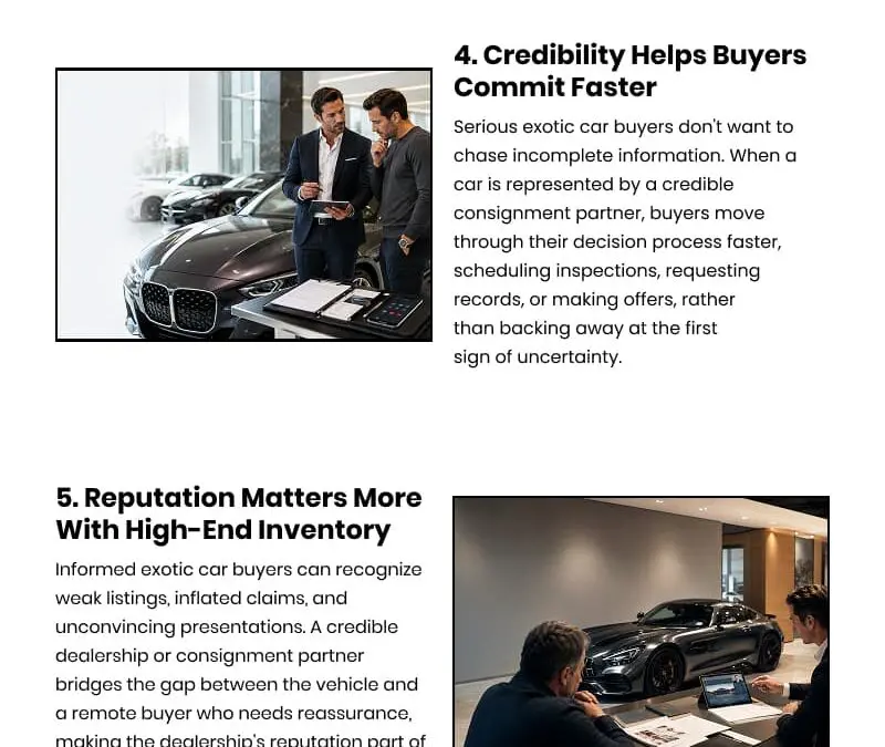8 Roles Credibility Plays in Nationwide Exotic Car Sales